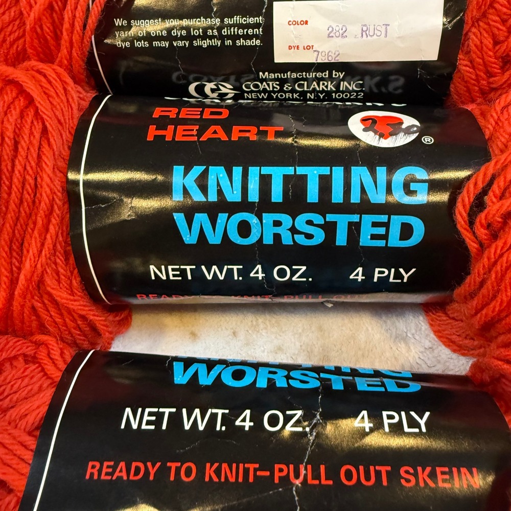 Vintage Red Heart 100% Virgin Wool Yarn Rust 282 Lot of 3 4oz Skeins 4 Ply 7962 - Picture 2 of 4